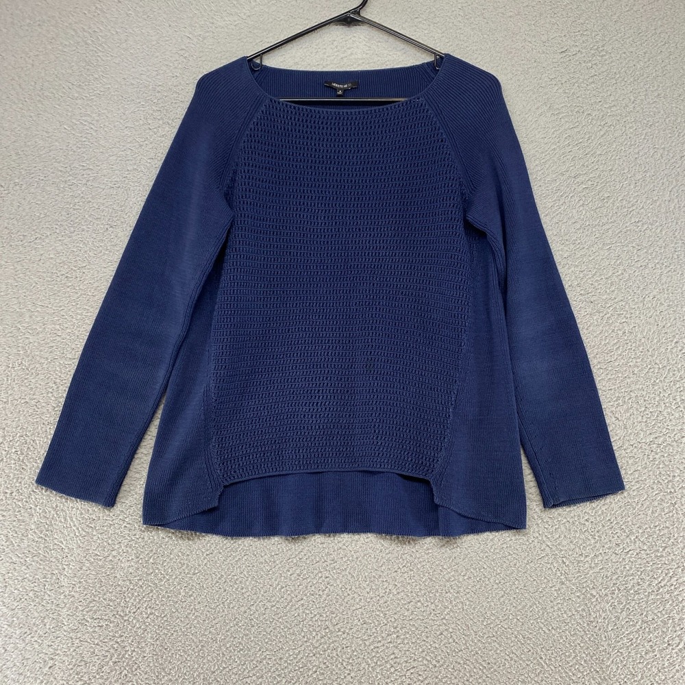 Lafayette 148 Sweater Womens Small Cotton Hi-Lo Blue Knit Boat Neck Capsule‎